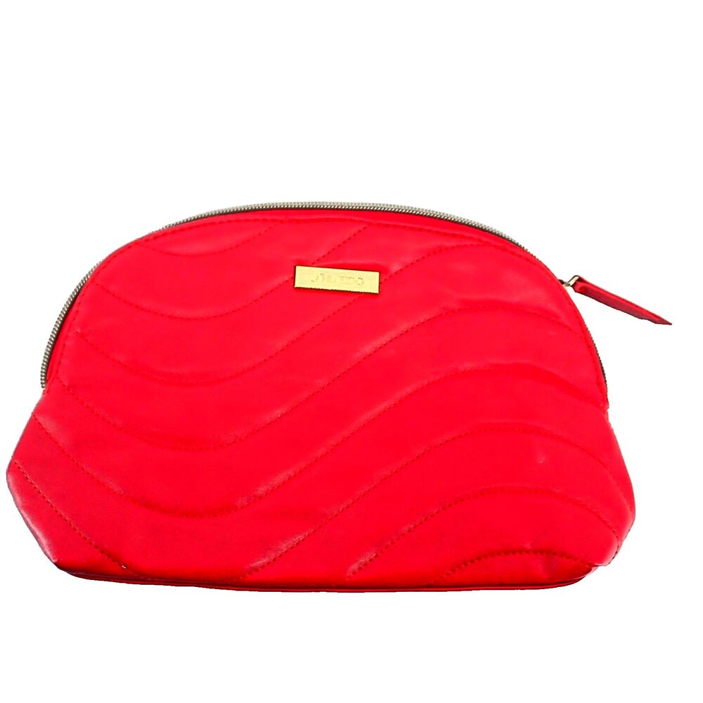 Shiseido Cherry Red Quilted Faux Leather Cosmetic Makeup Pouch Bag 10" x 7"